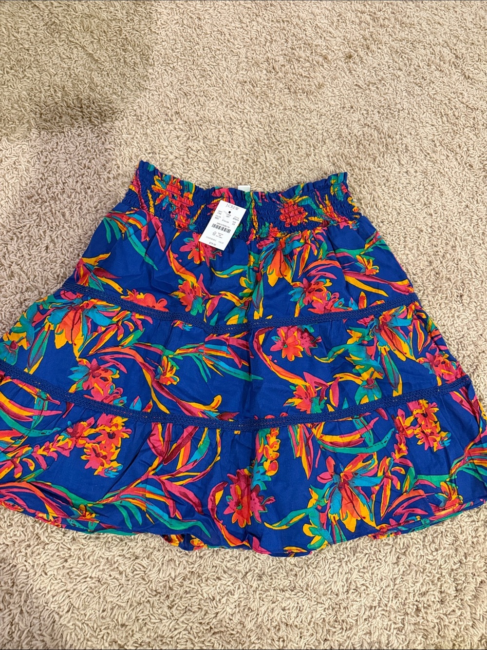 J. Crew Blue Floral Tiered Skirt with Multicolor Print